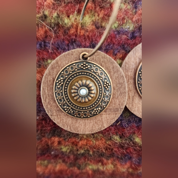 Bohemian Style Wood Dangle Earrings - Picture 3 of 6